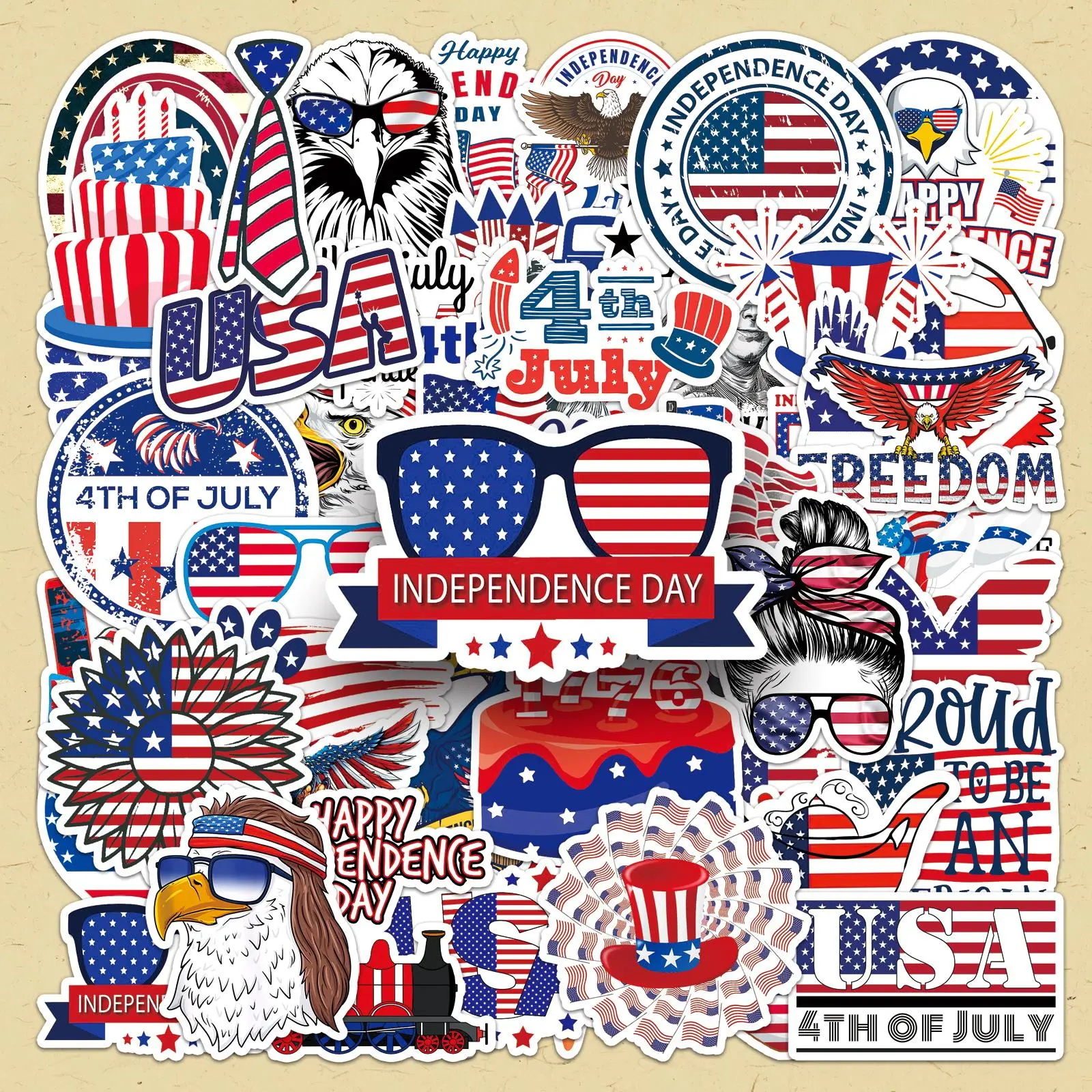 Independence Day Themed Sticker, 100pcs/set Repeatable American Independence Day Sticker, DIY Decorative Sticker for Scrapbooking & Journal Making