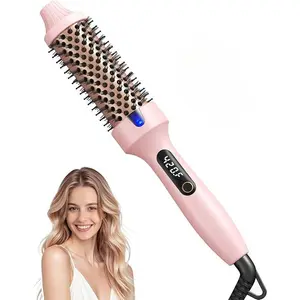 【2026】Thermal Brush for Blowout Look , 6 Heat Settings,Airflow Heat & Dual PTC Technology, Dual Voltage, 1.5 Inch Heated Round Brush with Negative Ions, Salon Smooth Hair, Less Frizz, Travel-Friendly, Pink