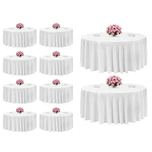 VEVOR White Round Tablecloths 10 Pack, 132 Inches in Diameter, Stain- Wrinkle- Resistant, Machine Washable Table Clothes, Polyester Fabric Table Covers for Wedding, Party, Banquet, Formal Events