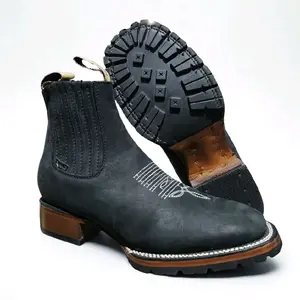 Square Toe Nubuck Ankle Boot Outsole Tractor/ Botin Vaquero Suela Tractor