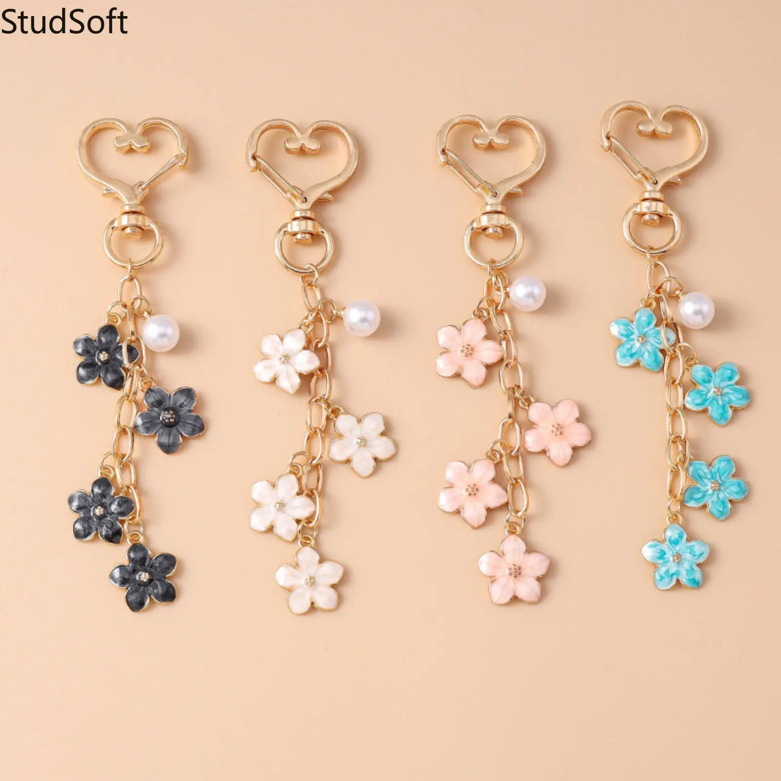Alloy Pearl Cherry Flower Girly Keychain - Bag Pendant Keychain, Simple Charm for Handbags, Backpacks (Sports & Outdoor Accessory), Girly Keychains