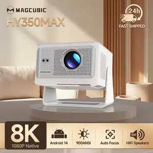 [US warehouse] Magcubic HY350MAX 900ANSI Projector Auto Focus 8K Decode Android 14 Allwinner H726 Built-in 15W HiFi Speaker Dual WiFi6 BT5.4 Native 1080P 1.0:1 short Throw Portable Smart Projector For Home Cinema Movie Night