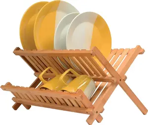 organizer Bamboo Dish Drying rack 2 tier folding wooden dish rack sink dish drainer Organizer