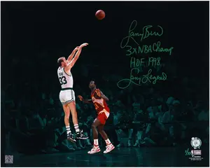 Larry Bird Boston Celtics Autographed 16" x 20" Shot Over Wilkins Green Spotlight Photograph with Multiple Inscriptions - Limited Edition of 33 - Fanatics Authentic Certified