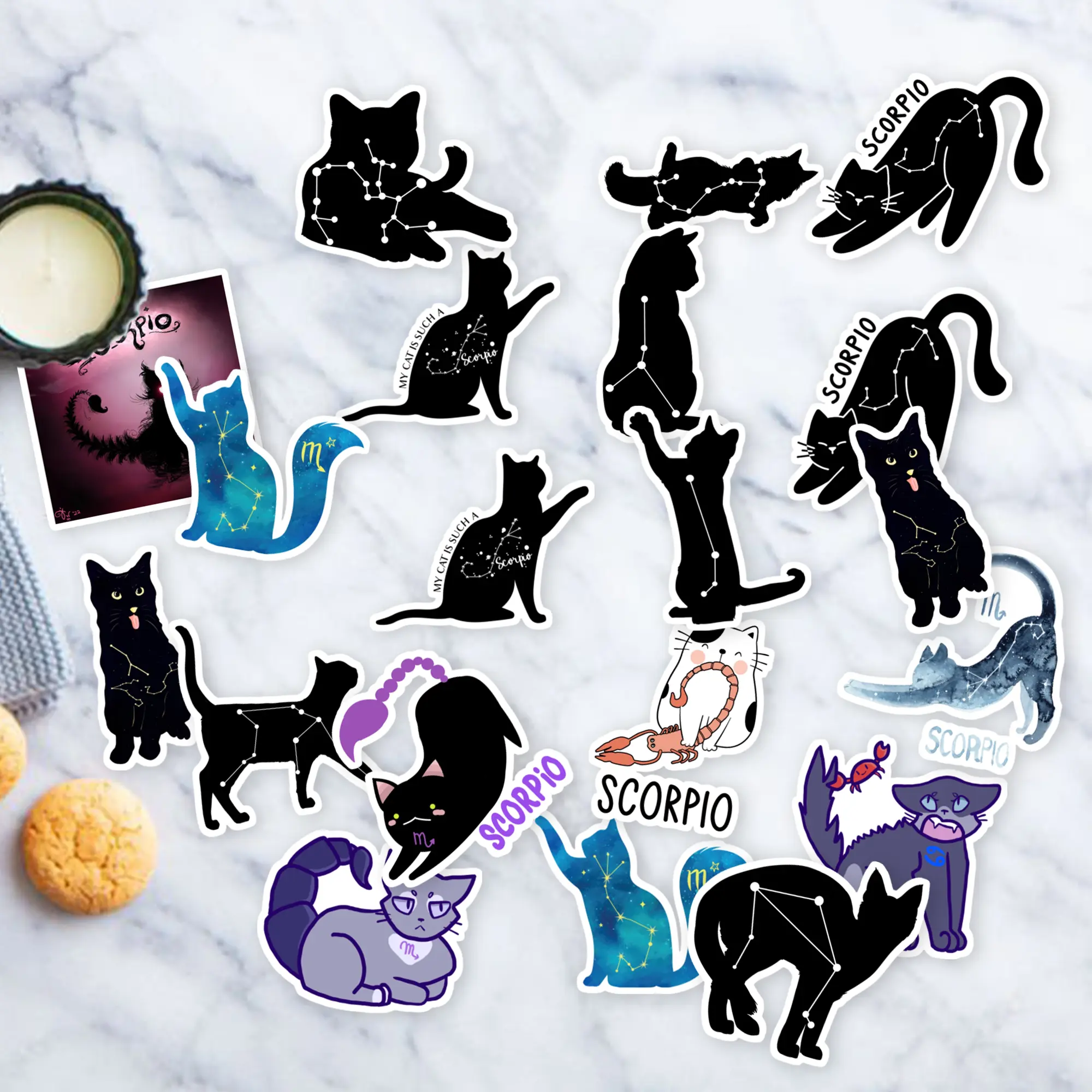 Stickers Pack 20 Pcs Zodiac Car Vinyl Aesthetic Cat Laptop Scorpio Skateboard Bike Bottle Colorful Bumper Guitar Waterproof Luggage Water