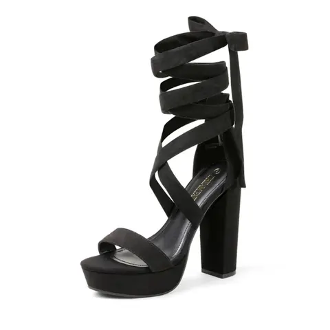 Dream Pairs Women's Strappy Gladiator Open-Toe Sandals, 5.12" Chunky Block Heels with Ankle Strap, Padded Insole Rubber Walking Shoes for All-Day Comfort