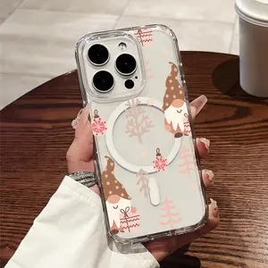 A Comfortable, Hand-Illustrated Christmas Gnome Case That Is Transparent, Thickened, And Shockproof, Featuring a Magnetic Ring That Allows for Wireless Charging, Compatible with  iPhone 17 E Air Pro ProMax iPhone16 15 14 Plus 13 12 11 X XS XR