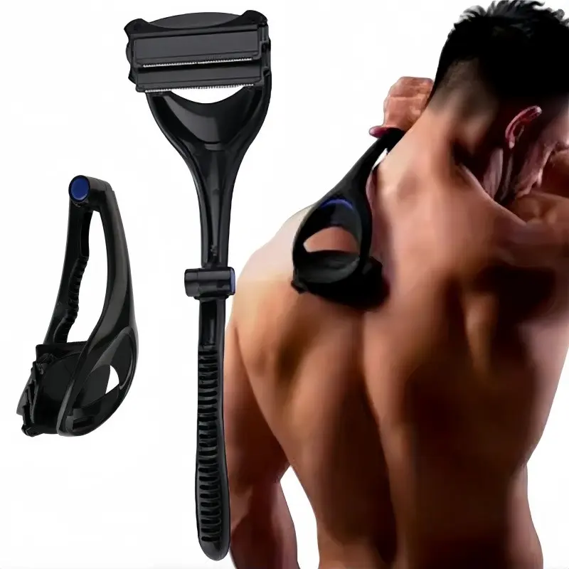 Men's Back Hair Shaver with Safe Blade Technology and Ergonomic Handle, Wet and Dry Use with Extra Blades Included, Smooth Shaving Tool