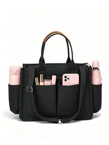 1pc Canvas Tote Bag for Women, Large Capacity Multi-Pocket Work Bag with Zipper, Crossbody/Shoulder/Handbag, Versatile Organizer for Travel, Office, Nurse, Teacher Use, Perfect Mother’s Day Gift for Mom, Friends, Daughter, and Family