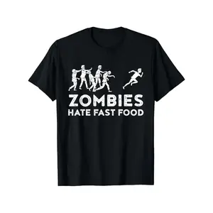 Men's Funny Zombie Apocalypse T-Shirt - Zombies Hate Fast Food Graphic Tee - Black Crew Neck Shirt with Zombie Runner Design - Soft BreathableCasual Everyday & Halloween Costume Party Shirt - Sizes S-XXXL - Perfect Gift for Zombie Fans