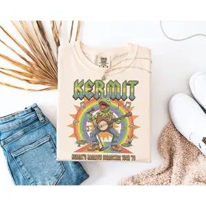 Comfort Colors Vintage Style Kermit The Frog Shirt, Rainbow Connection Tour '79 Graphic Tee, Retro Muppets Band Tshirt, Nostalgia Top, Unisex Short Sleeve Tee, Casual Clothing