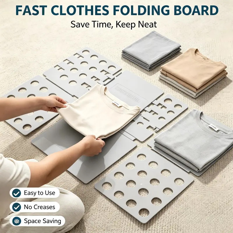 Foldable Clothes Folding Board - 18.9"x15.75" Compact Plastic Portable Quick-Fold Laundry Accessory, Easy to Use No Creases Home Goods Storage Aid, Laundry Room Essential, Women's Home Organization Tool
