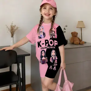 K-Pop Demon Hunters Short Sleeve & Shorts Set Fashionable Girls' Outfit for Spring Summer & Autumn Casual Versatile
