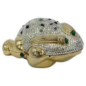 Pre-owned JUDITH LEIBER Gold-Plated Exterior with Swarovski Crystals and Multi-Color Gemstones Clutches & Wristlets Leiber Swarovski Crystal Frog Minaudiere