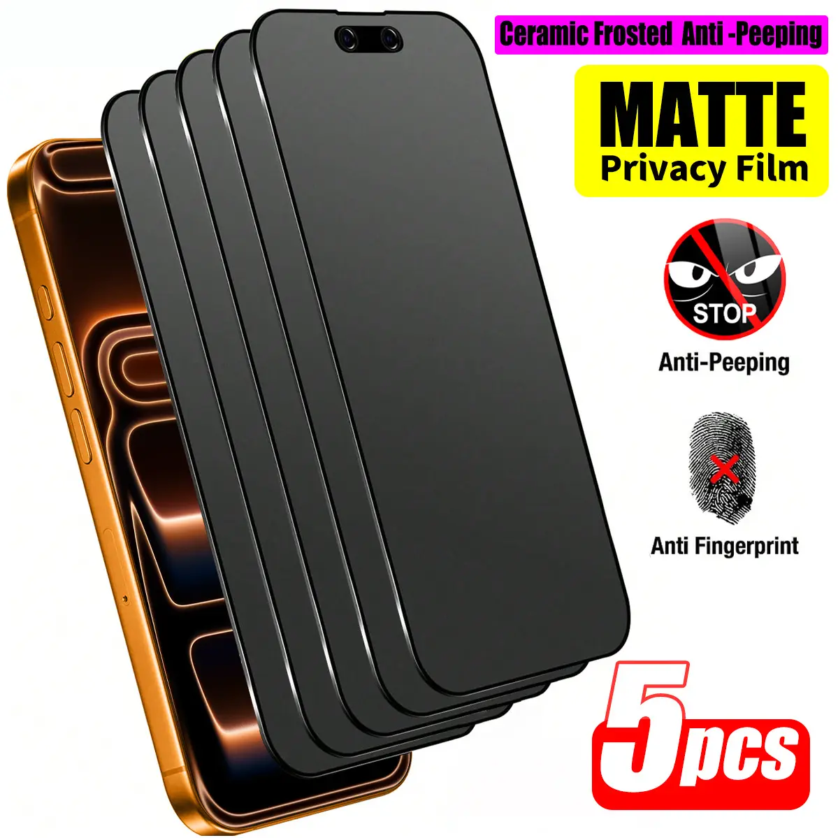 5 Matte Privacy Anti Spy Ceramic Cellphone Screen Protectors, Accessories, Compatible with iPhone 17 Series, Protective, Anti-Fingerprint, Scratch-Resistant, Durable Phone Protection, Smartphone, Frosted Screen Protector, Privacy Screen Guard