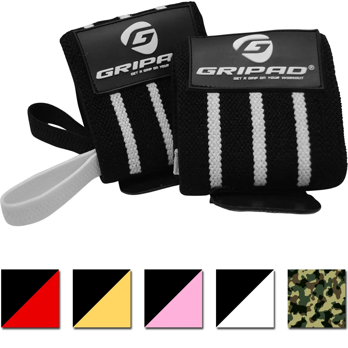 Gripad Wrist Wraps, 12 x 3 in Adjustable Cotton Support with Thumb Loops and Hook Closure for Weightlifting & Powerlifting, 12X3 In, Adjustable Fit, Cotton Wrap