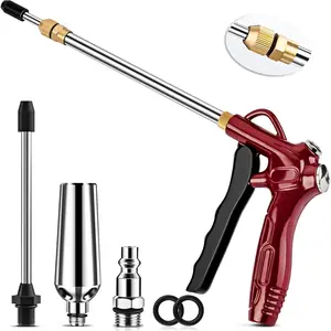 High Flow Air Blow Gun with Adjustable 8-14 Inch Extension, Upgraded Red Air Nozzle Blower w/Powerful Venturi Nozzle & 1/4'' Standard Quick Plug, Dust Cleaning Gun for Air Compressor Accessories