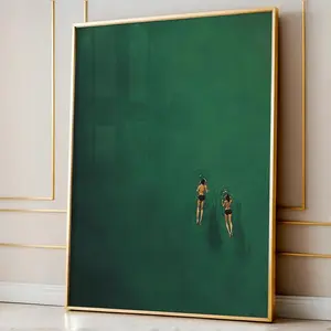 Swimming In Green Abstract Painting, Green Water Vintage Wall Art, Green Retro Holiday Art, Minimalist Green Art, Digital Gift Soft Tone Aesthetic Poster