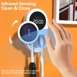 iHave Toothbrush Sanitizer Holder, UV Toothbrush Holders with 100M Negative Ions for 360° Disinfection, Mold Control & Odor Neutralization, Heated & Fan Drying 2-Slot Toothbrush Holder Wall Mounted-A