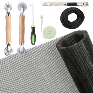 7 pcs Windows Screen and Screen Door Repair Kit Including Window Screen Mesh, Rolling Tool, Hook, Ruler, Cutter, Spline - Window Screen Repair Kit