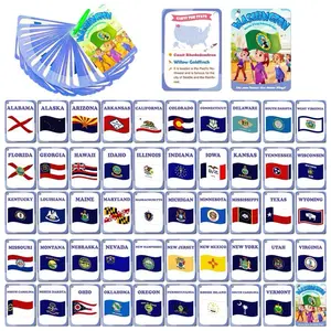 50PCS America State Flag Flash Cards for Kids - Waterproof U.S. State Flag Education Flashcards