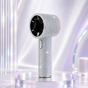 2026 Viral Sparkly Crystal Rhinestone Handheld Mini Fan High Wind Speed Portable Cooling Fan USB Charging Digital Power Display Luxury Bling Hand Fan Cute Makeup Setting Fan Travel Beach Outdoor Essentials Aesthetic Gift For Girls Ladies