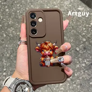 Phone Case Compatible with Samsung Galaxy S26 S23 Ultra S24 Plus S25 S22 Calf's Coffee Wish Pocket-Friendly Shockproof Silicone Protective Softcase