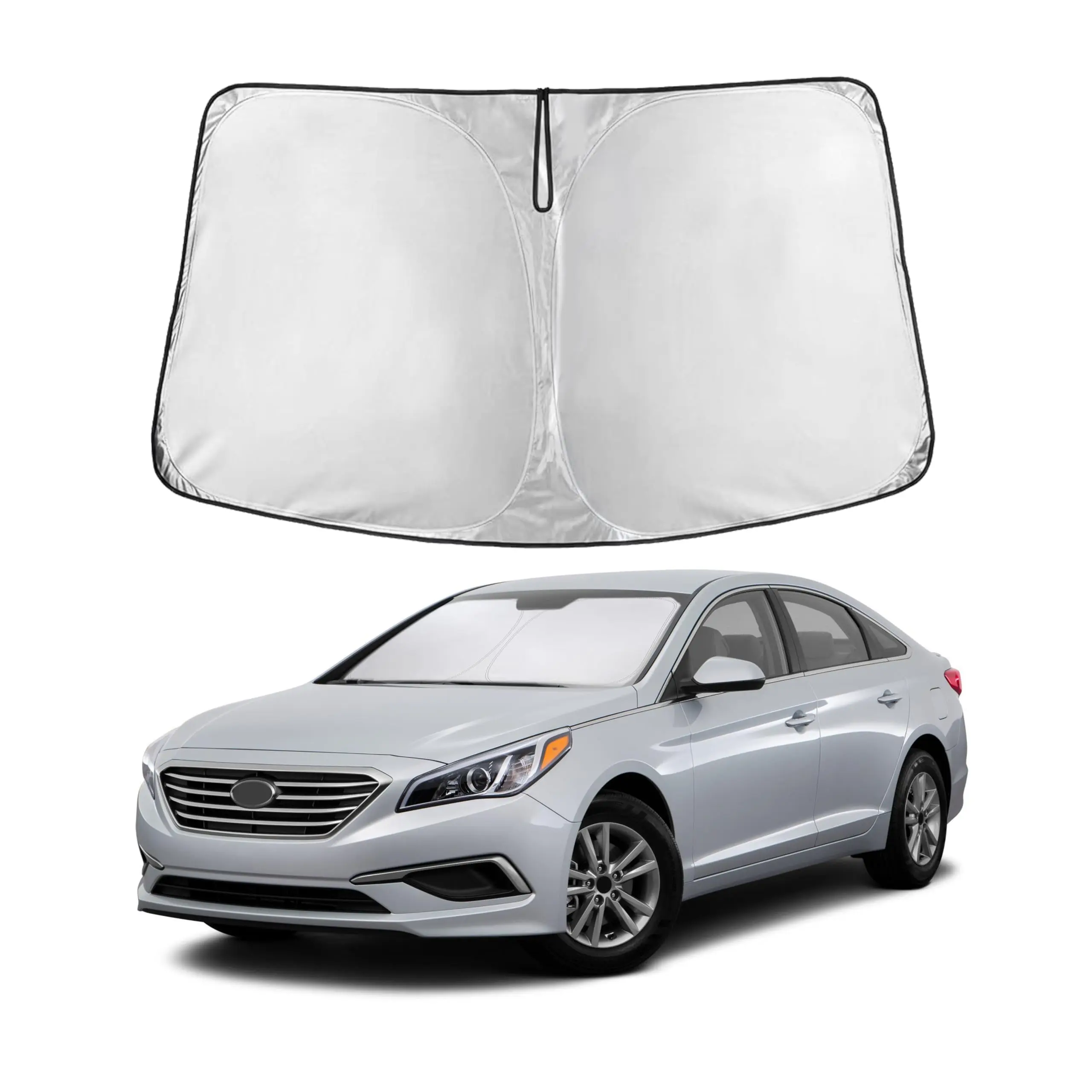 EcoNour Custom Fit Windshield Sunshade for Hyundai Sonata 2020-2025 All Trims, 59x27.5in 240T Silver-Coated Sunshade Fabric Front Window Cover, Auto Shade with 99% UV-Blocking, Heat Reduction, Folds Easily, Drawstring Design, Durable Long-Lasting Material
