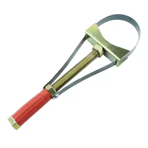 Heavy-duty Adjustable Oil Filter Wrench Removal Tool with 3.54 to 5.91 Inch Diameter Belt Durable Iron Structure for Trucks Excavators Red Handle Automotive Vehicle Repair
