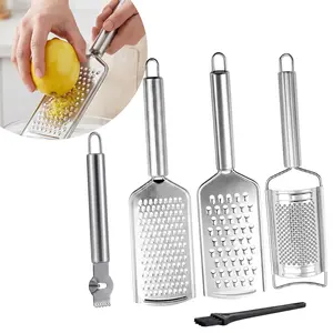 5PCS Stainless Steel Cheese Grater Set, Kitchen Grater & Peeler & Slicer, Lemon Zester with Cleaning Brush for Vegetable, Fruit, Chocolate