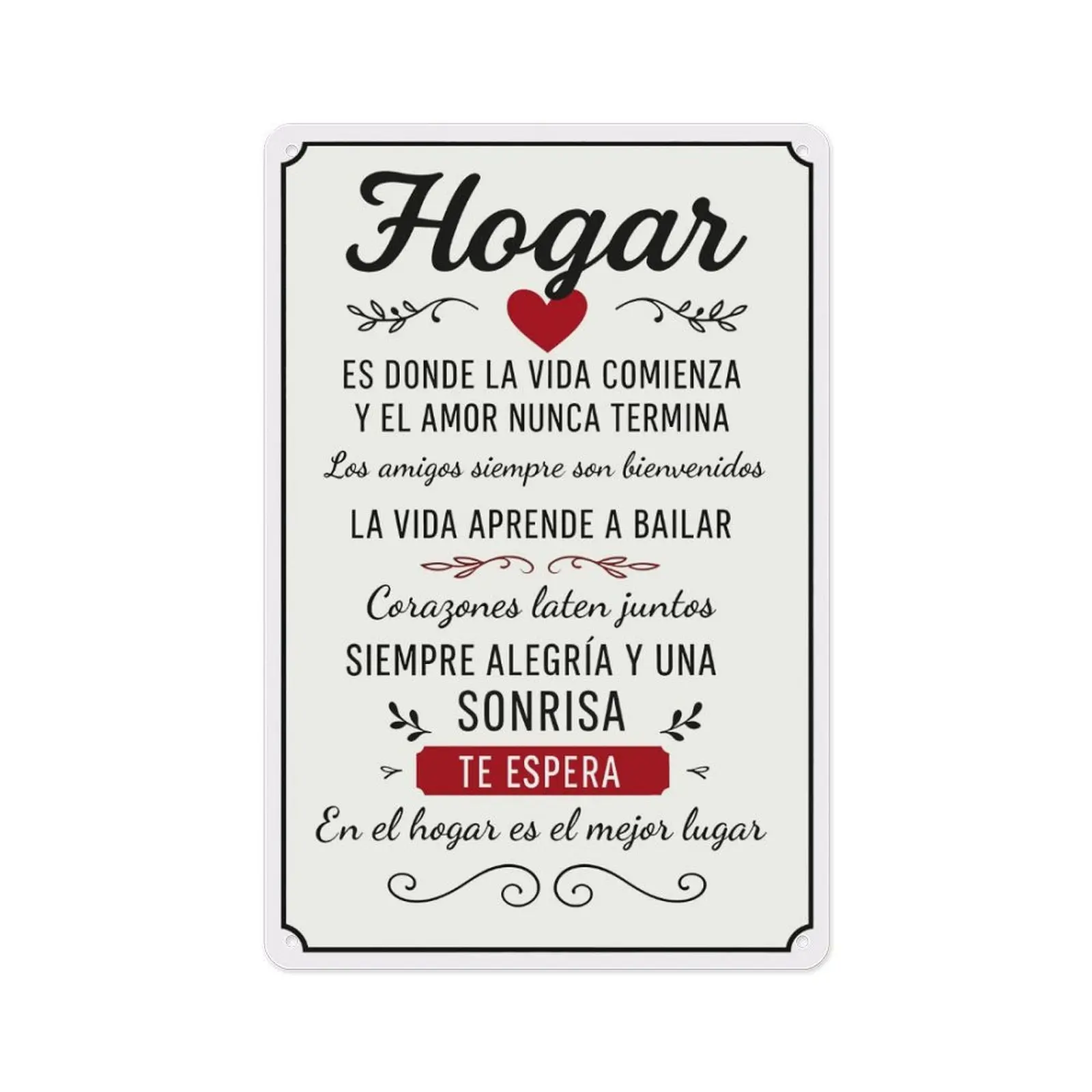 2D Flat,1pc 8*12in Aluminum "Hogar" Spanish Home Metal Sign.Heartwarming Quote Design, Pre-drilled Holes for Easy Hanging, Suitable for Entryway, Living Room, Patio.Durable Weather-Resistant Decor, Sentimental Gift for Spanish-Speaking Homeowners