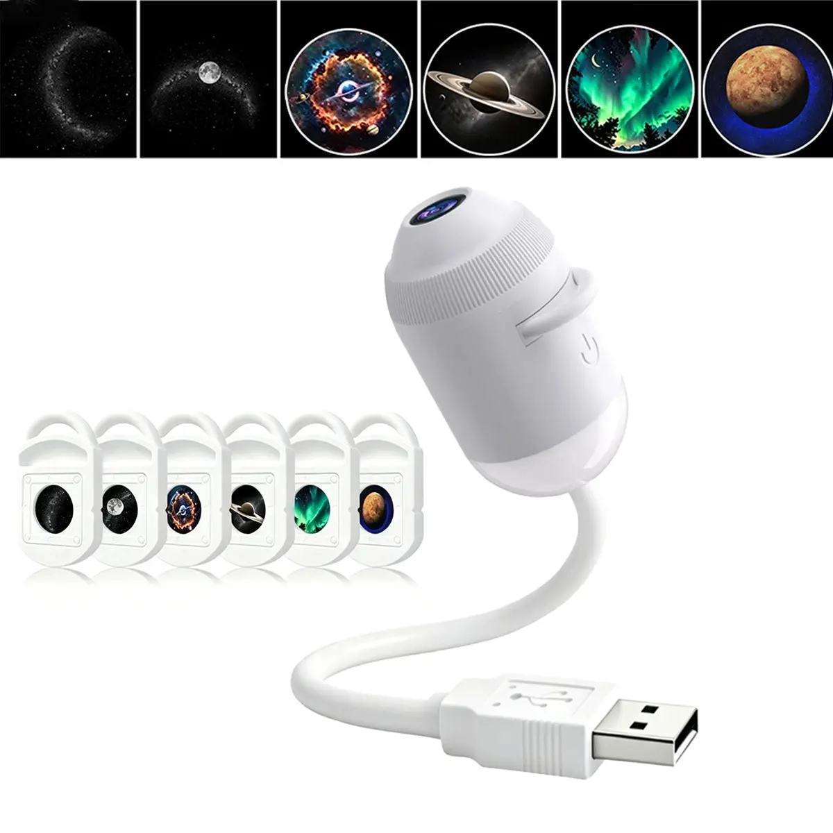 6-in-1 USB Star Projector Night Light for Car & Bedroom | 6 Sky Designs, Adjustable Brightness, 360° Rotatable Ambient Lamp