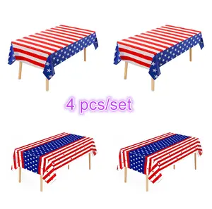 4pcs/set American Flag element design Tablecloth, Patriotic Decorations 54" x 108" Disposable American Flag Tablecloths for Event Accessories, Independence Day, Memorial Day, 250Th Anniversary, Independence Day Party Decorations, Plastic Table Cover