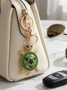 Cute Turtle Keychain with Colorful Rhinestones, Creative Metal Keyholder for Car and Bags, Small Gift Idea, European and American Style