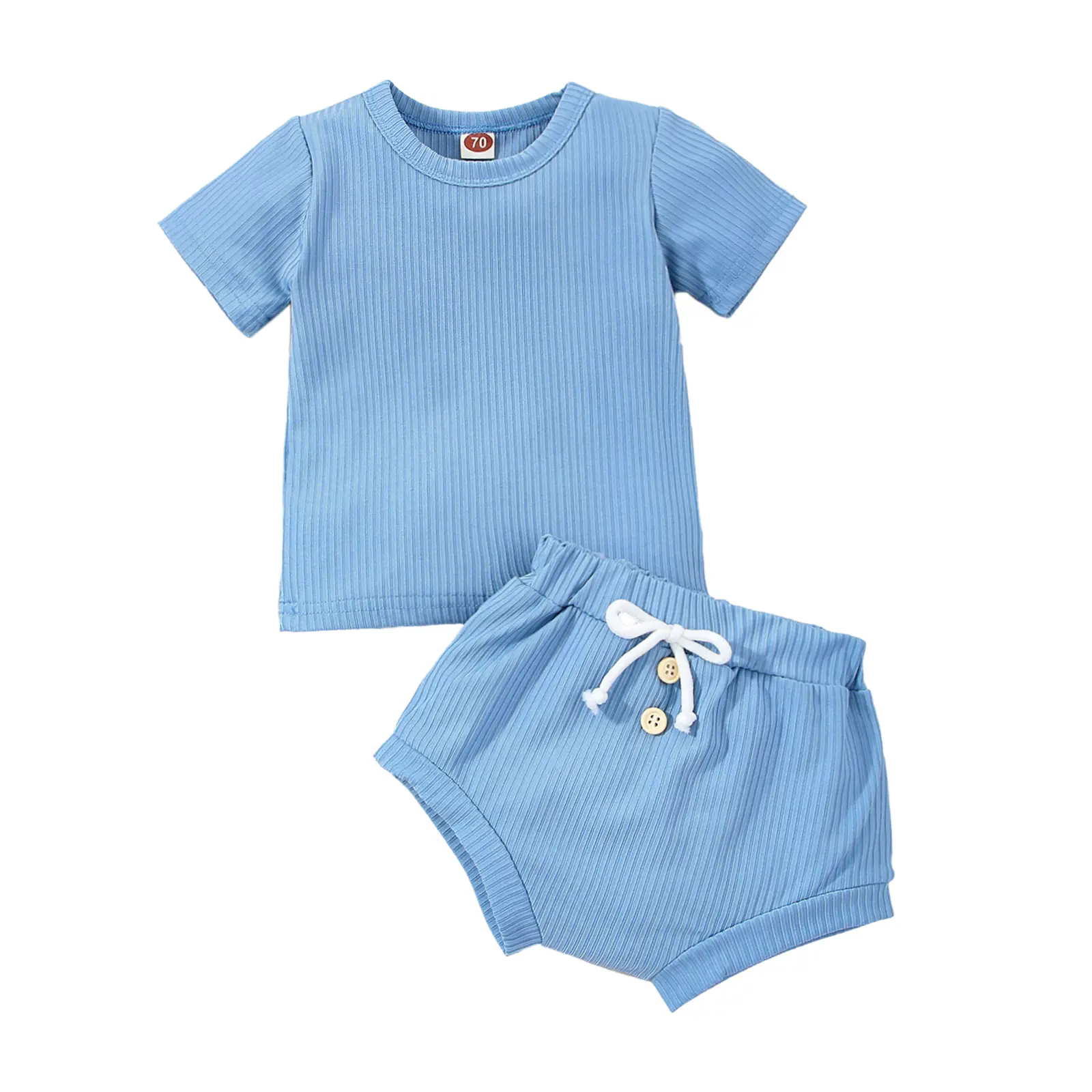 Summer Newborn Baby Boy Girl Clothes Set Ribbed Outfits  Infant Solid Short Sleeve Tops Shorts 2PCS