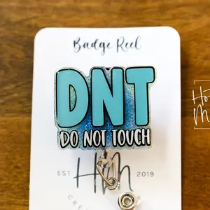 Hot Mass Creative DNT Do Not Touch Funny Badge Reel Retractable Acrylic Badge Reel Nurse Gift Office ID Holder Custom Badge Reel with Interchangeable Face & Low Profile Velcro