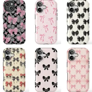 Pink and Black Big Bow Vintage Luxury Tough Phone Case for iPhone 17 16, 15, 14, 13, 12, 11Pro max, Pro, Plus, Screen Protection and Durable Design CRT