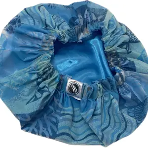 Blue sea satin-lined shower cap