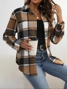 YYTK2025DEC014 Women's Coats Jackets Women's Winter Coats Plaid Print Drop Shoulder Coat Warmth Special Autumn and Winter Fashion Novel ,New Women's Button Plaid Shirt Top, European Style, Export Quality, Fashionable Casual Wear, Perfect for Daily Use