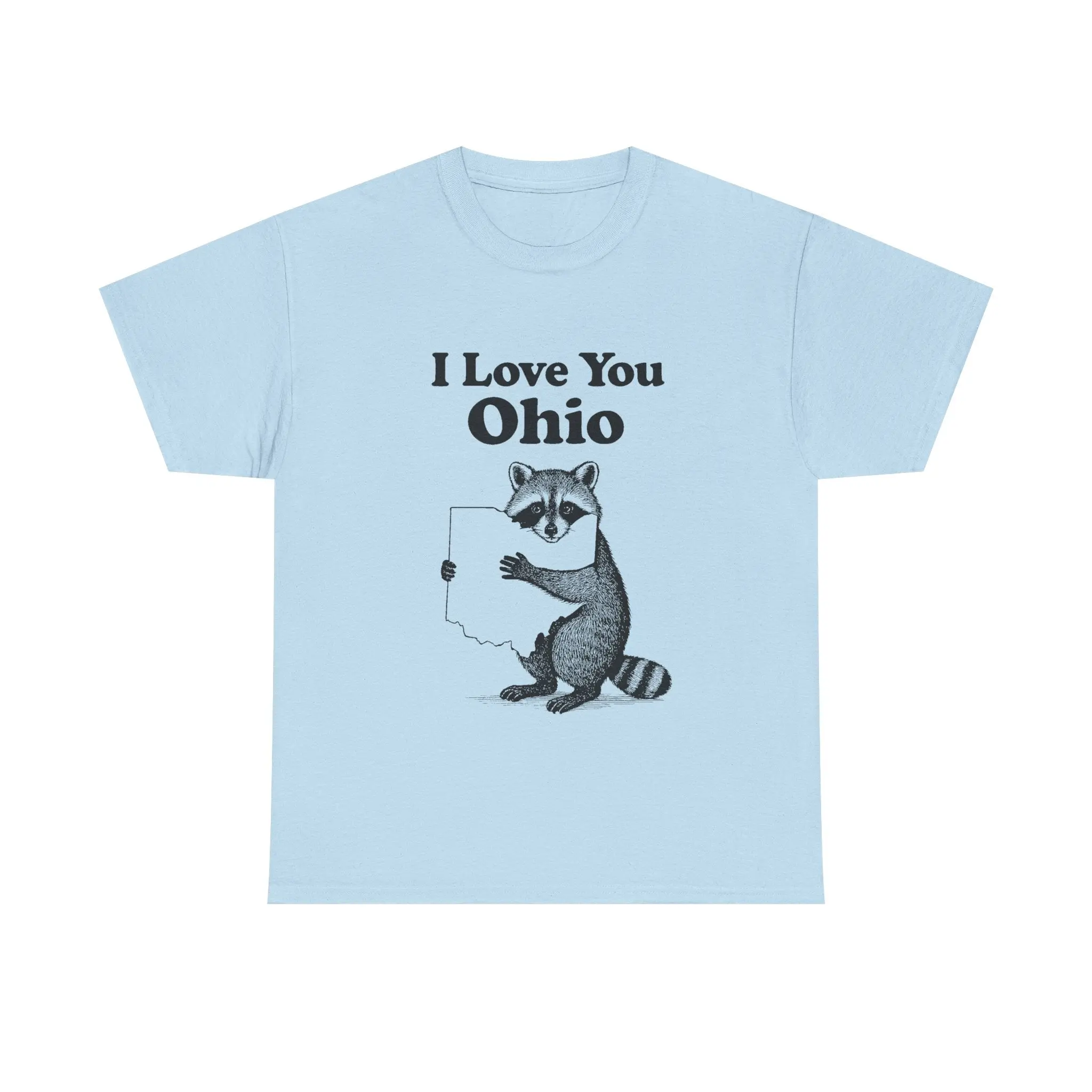 I Love You Ohio Regular men's fit graphic t-shirt racoon hugging the state outline of ohio funny tshirt