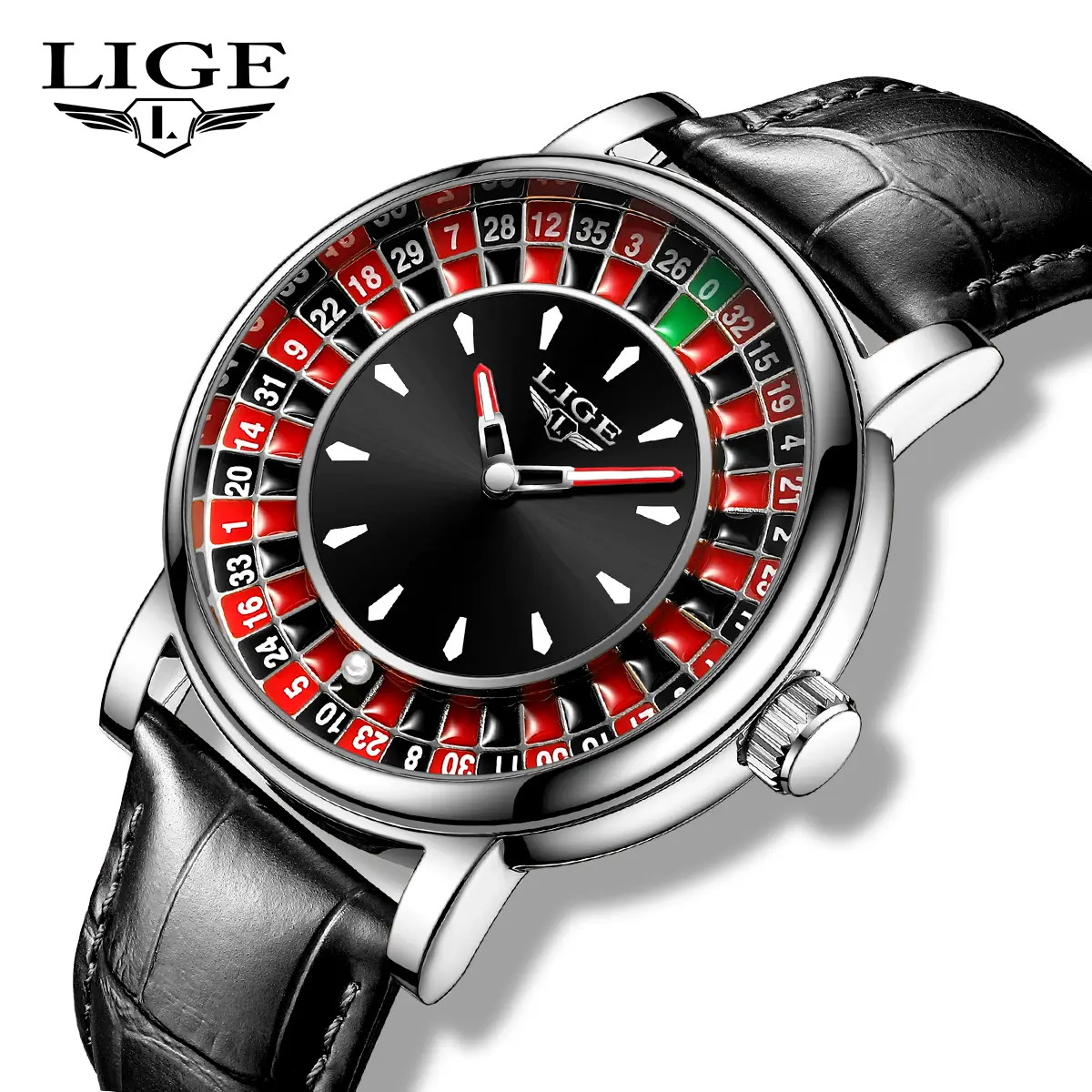 LIGE Men's Modern Waterproof Watch, Casual 45mm Round Dial with Analog Quartz Movement and PU Leather Strap, Casual Fashion Watch, Watches