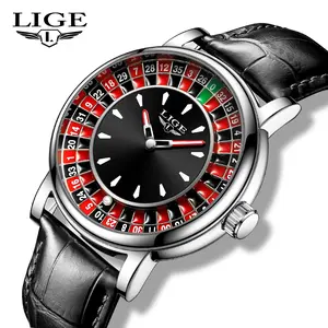 LIGE Round Dial Watch – 45mm Dial, Movable Bead, Leather Strap, Waterproof & Luminous, Stylish Gift for Men