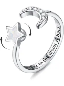 1 Pc Sterling Silver Fidget Anxiety Rings for Women Sunflower Spinner Ring You Are My Sunshine Ring Adjustable Fidget Rings for Anxiety CZ Flower Butterfly Moon Star Stress Relief Stackable Ring Statement Rings