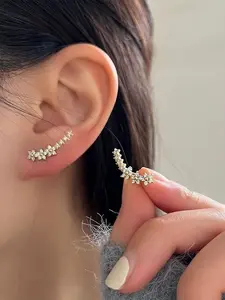 Cubic Zirconia Floral Stud Earrings, Elegant Copper Jewelry for Women, Fashion Accessory for All Seasons, Casual Style