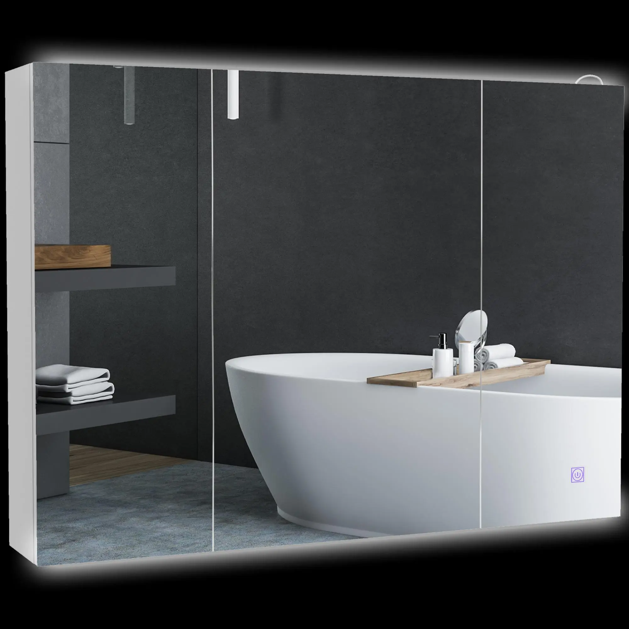 kleankin LED Lighted Medicine Cabinet with Mirror, 26"x36" Wall-Mounted High Gloss White Bathroom Storage Cabinet, 3-Color Lighting, USB Charging Port, Adjustable Shelf, Led Lighted Cabinet