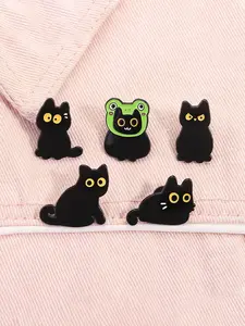 5-Piece Cute Big-Eyed Cat Enamel Pin Set, Alloy Material, Cartoon Frog Beanie Accessories, Stylish Animal Brooches for Bags & Adorable, Versatile Pins, Collectible Set, Unique Accessories