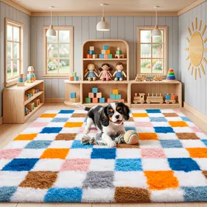 BLIOWL Vibrant Colorful Checkered Plush Area Rug, Cozy Shaggy Floor Mat, Unique Mother's Day Gift Idea, Premium Home Decor, Fast & Free US Shipping