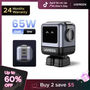 UGREEN Uno 65W USB C Charger Block, Nexode 3-Port GaN Fast Charger with Screen, Fun Robot Gifts for Men Women, Compatible with iPhone 17, MacBook Pro/Air, XPS, Galaxy S25, Steam Deck, ROG Ally, Black,tiktokshopstockup,mothersdaygift