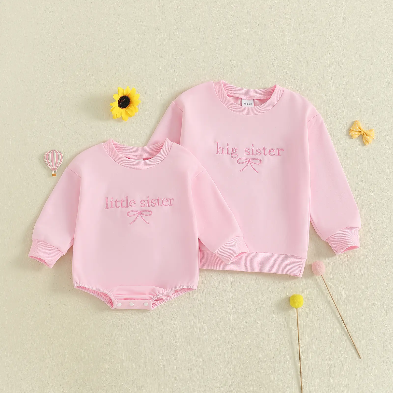 [Lullaby] Little Toddler Girl Sweatshirt Bow Letter Embroidered Crewneck Long Sleeve Pullover Tops Cute Winter Fall Clothes