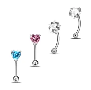 HERVAY 16G/8MM Hypoallergenic Titanium Eyebrow Ring Simple Silver Rose Gold Black Design Rook Helix Compatible with Crystal Accents Unisex Fashionable Punk Piercing Jewelry